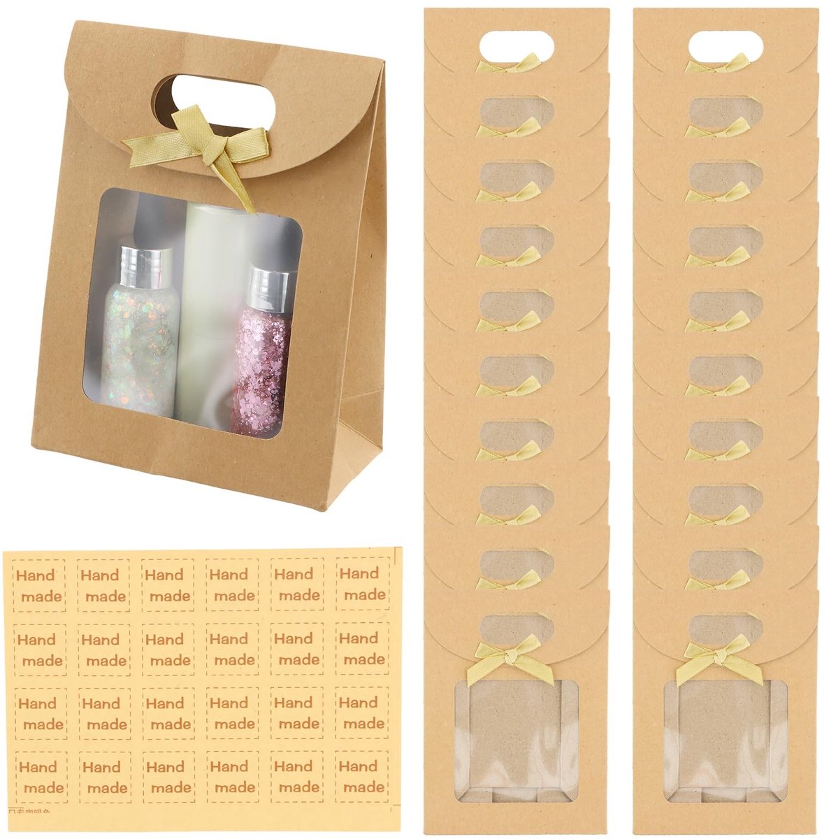 Omgoods - 20 Stuks Kraft Papieren Verpakkingszakken met Venster en Handvat