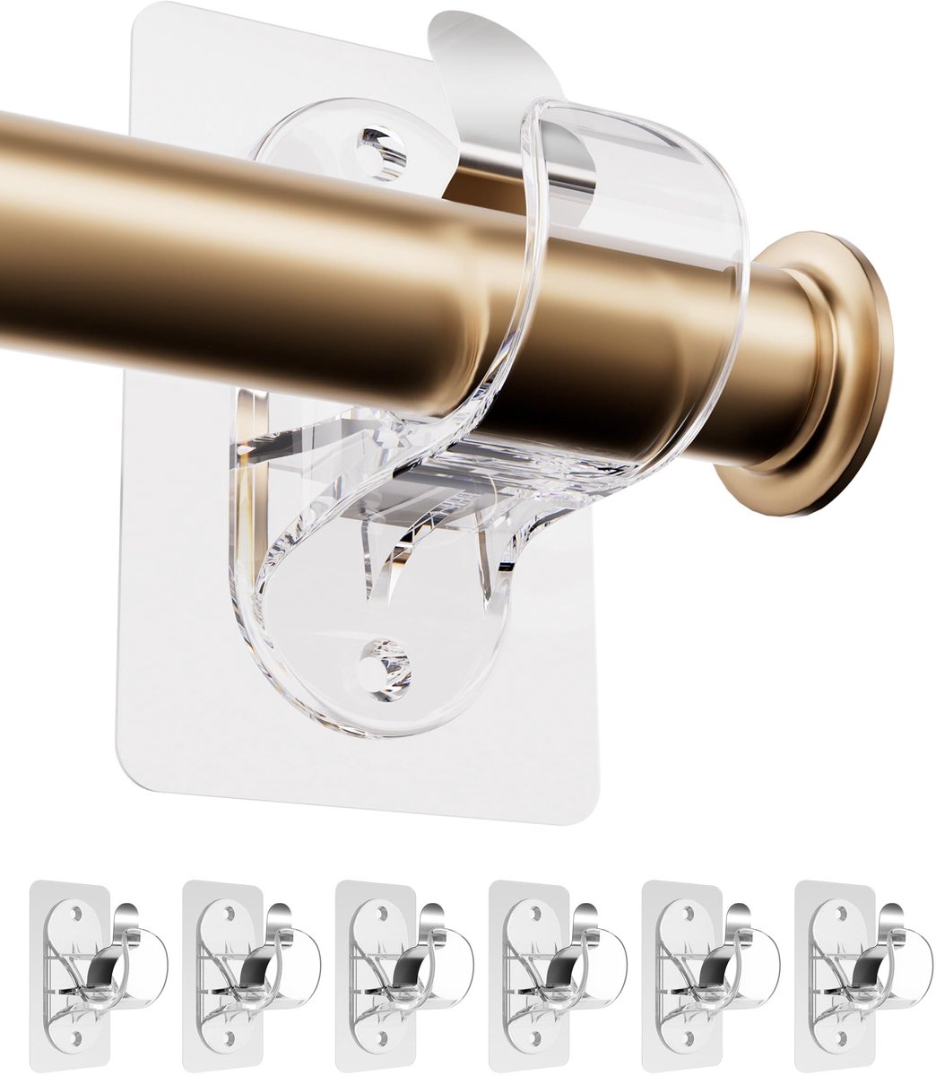 Omgoods - Transparante Gordijnroede Houder - Zelfklevende en Drill-Vrije Gordijnhaak (6 stuks)