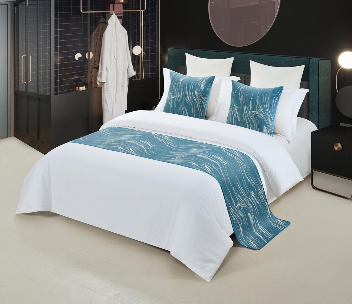 Omgoods - Luxe bed runner lichtblauw met 2 kussenslopen - Elegant en comfortabel