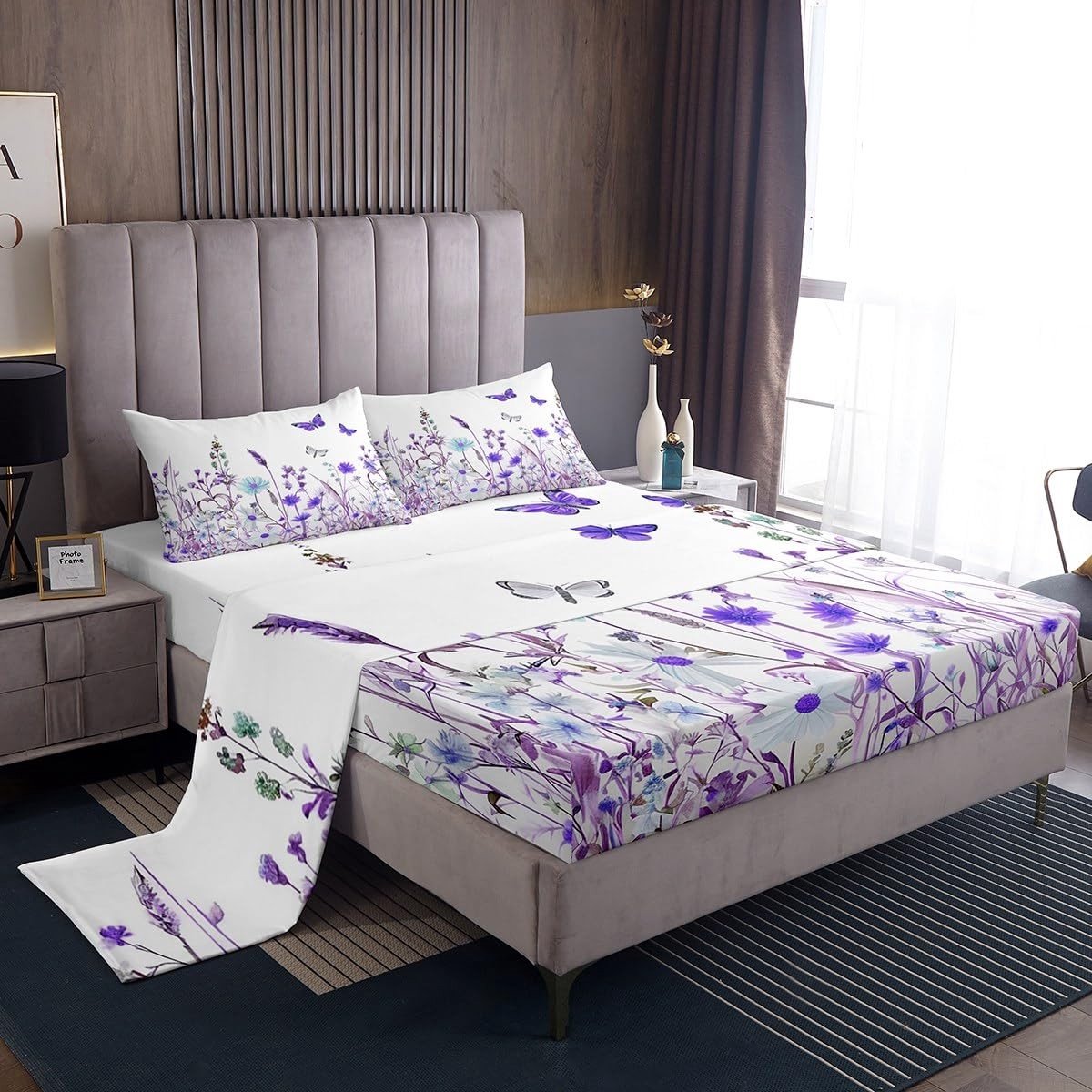 Omgoods - Bloemen Beddenset voor Kinderen en Volwassenen - Vlinderprint 4-delig in Paars