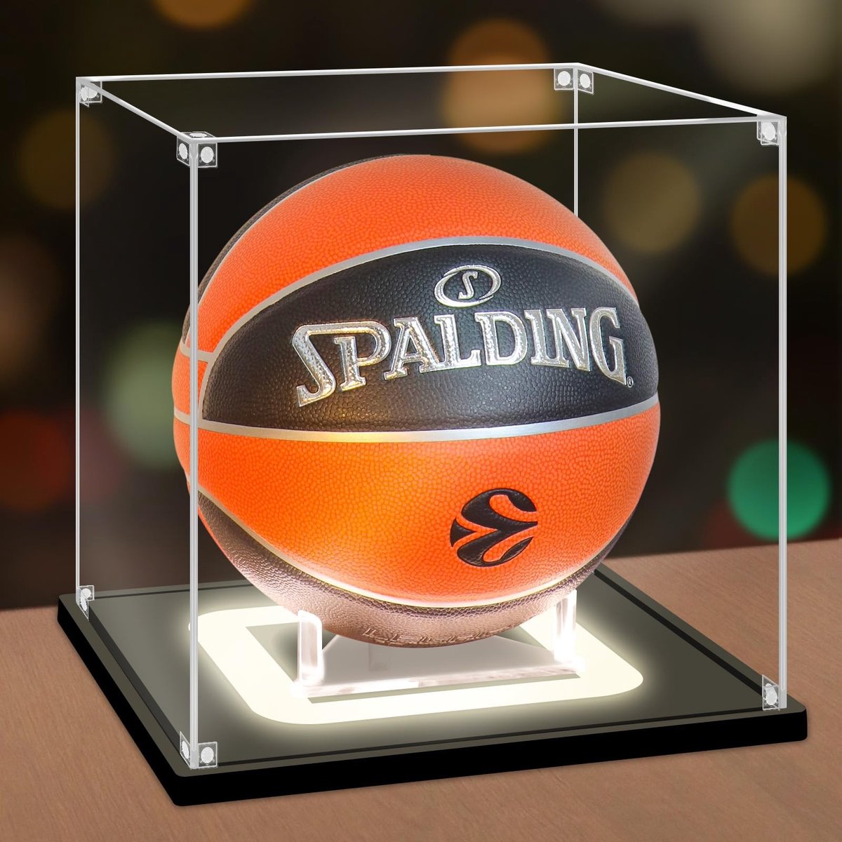 Omgoods - Acryl Basketball Display Case met Licht - UV Bescherming en Houten Basis