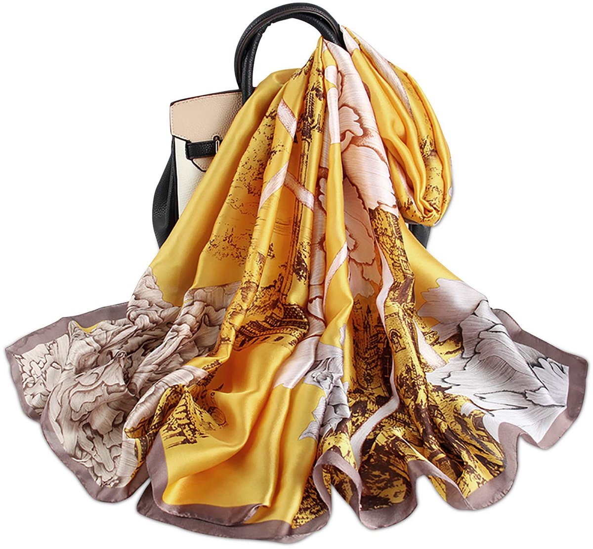Omgoods - LumiSyne Zijde Sjaal - Vintage Bloemen Patroon 180x90 cm