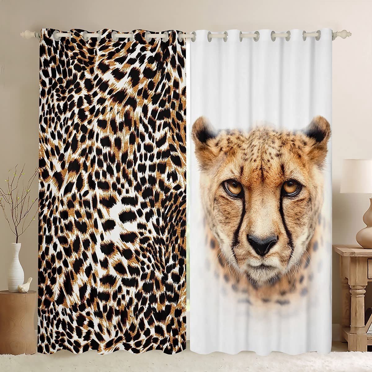 Omgoods - Luipaard Raamgordijnen voor Slaapkamer - Bruin Zwart Safari Print 66 x 90 cm