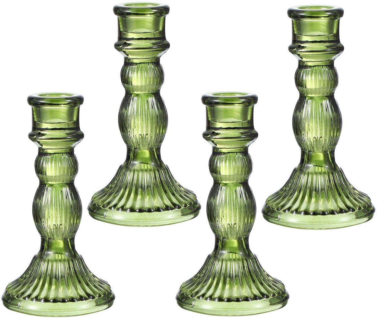 Omgoods - Glazen Kaarsenstandaards Set van 4 - Groene Tafel Decoratie voor Feestjes
