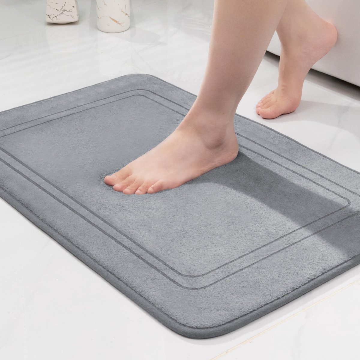 Omgoods - Memory Foam Badmat Set - Absorberend en Antislip - Grijs - 43 x 61 cm
