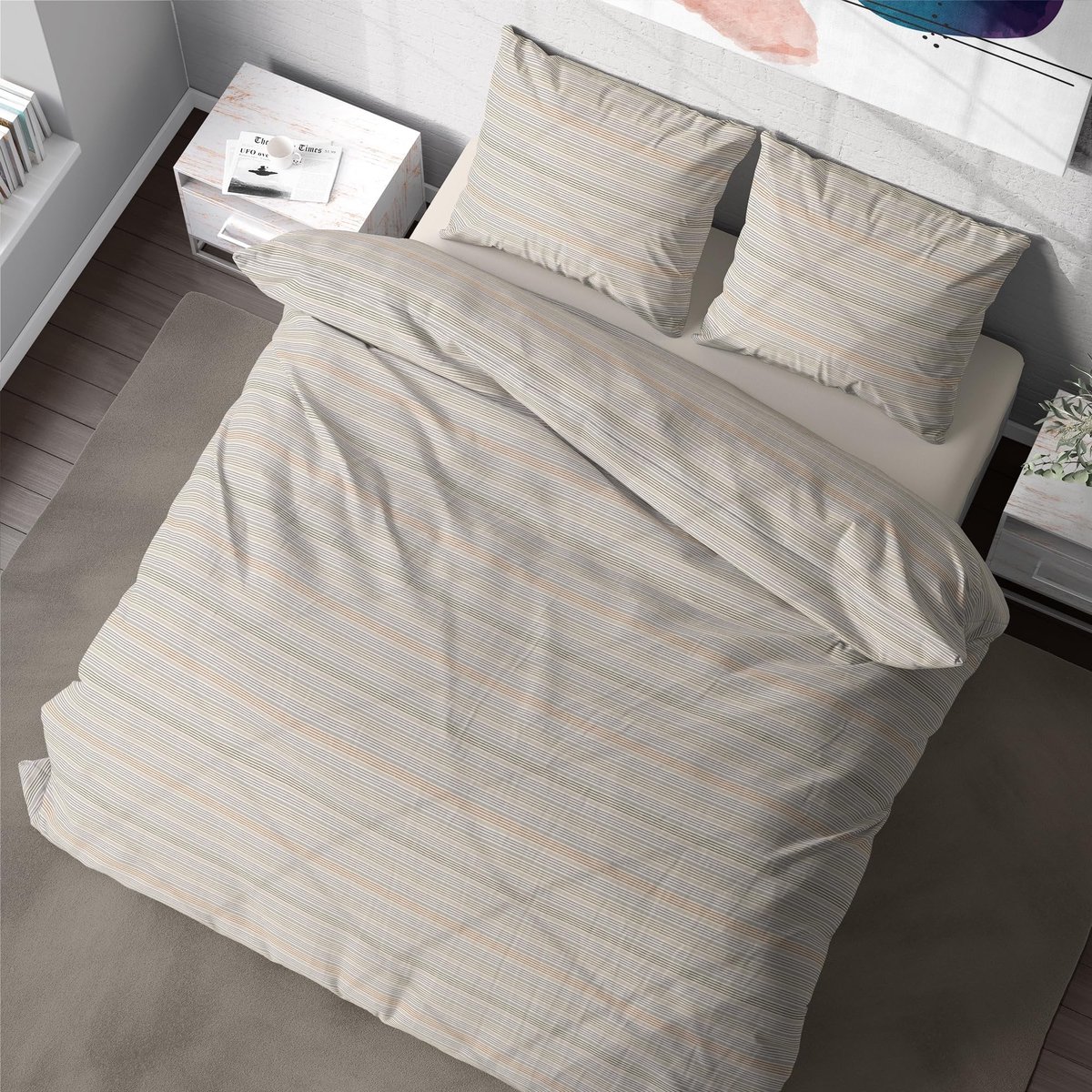 Omgoods - Premium Katoenen Beddengoedset met Rits 135 x 200 cm Beige