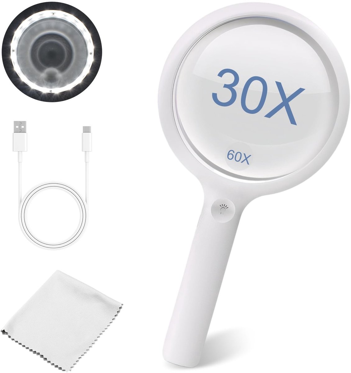 Omgoods - Grote Vergrootglas met 20 LED Licht - Handheld Vergrootglas met 30X en 60X Vergroting