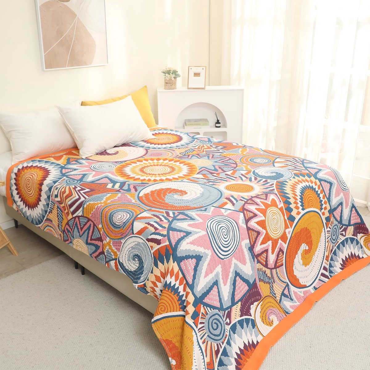 Omgoods - Dubbelzijdig Bohemian Groot Throw - 100% Organisch Katoen Handgeweven Bedsprei, 200x230cm