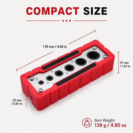 Hole Jig Drill Locator Professioneel houtbewerkingsgereedschap Nauwkeurige positionering Deuvelset voor timmerwerk Schrijnwerkprojecten ABS Metalen constructie 118 mm — afbeelding 4