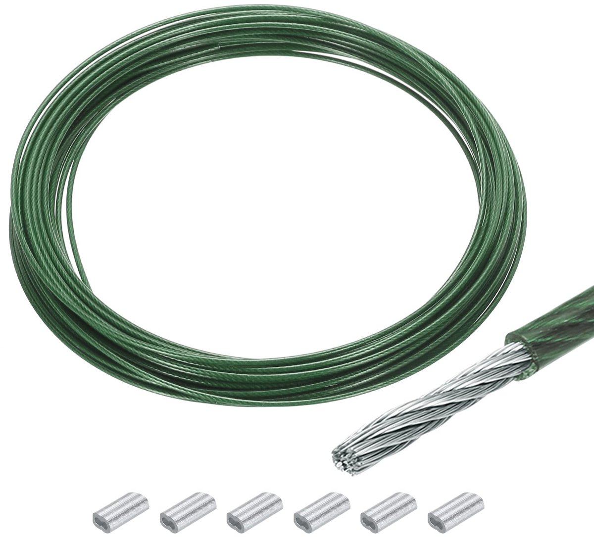 Omgoods - Draad 30 m - Vinyl Gecoat met 6 Aluminium Sleeves