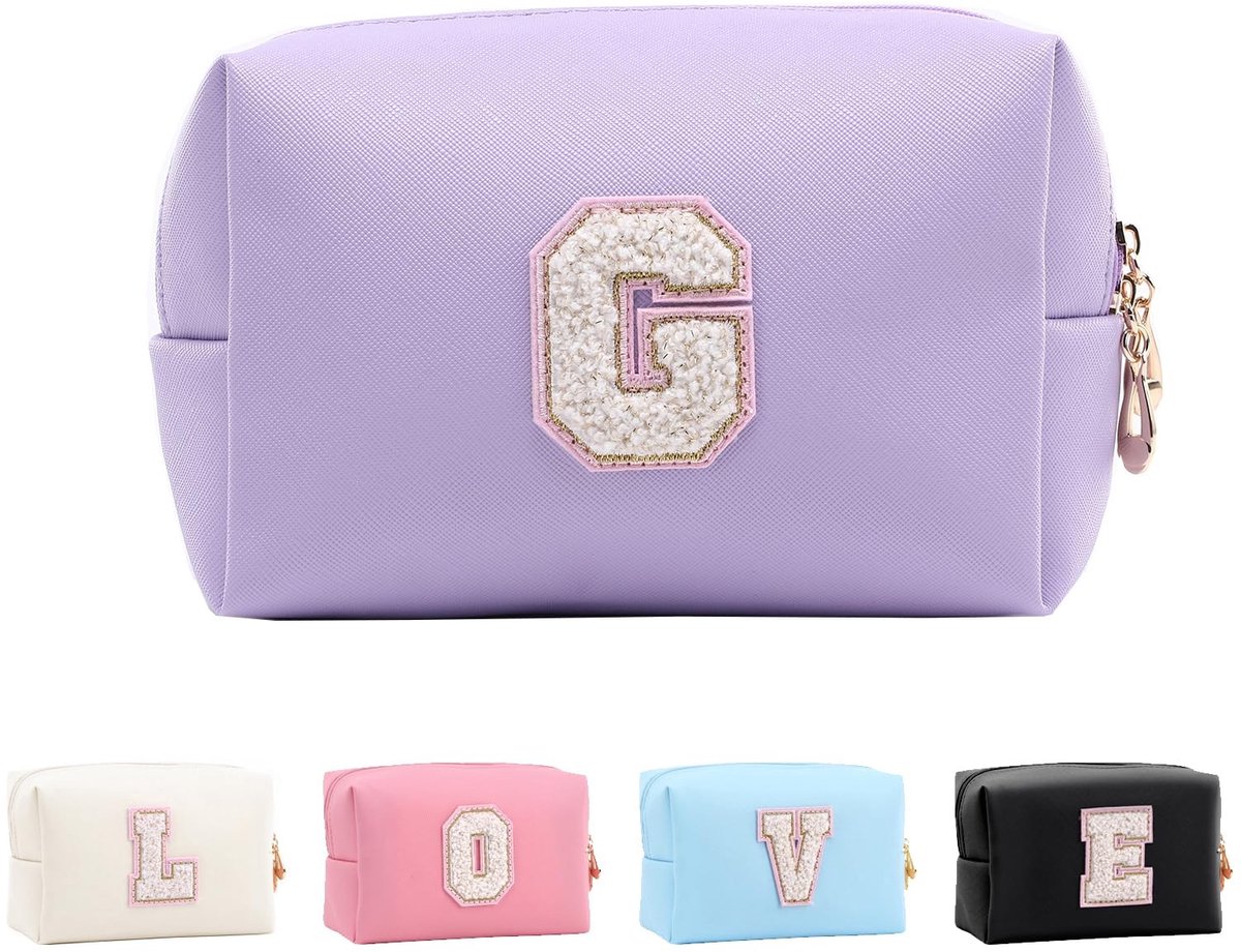 Omgoods - Gepersonaliseerde Make-up Tas met Initiaal - Waterdichte PU Leder