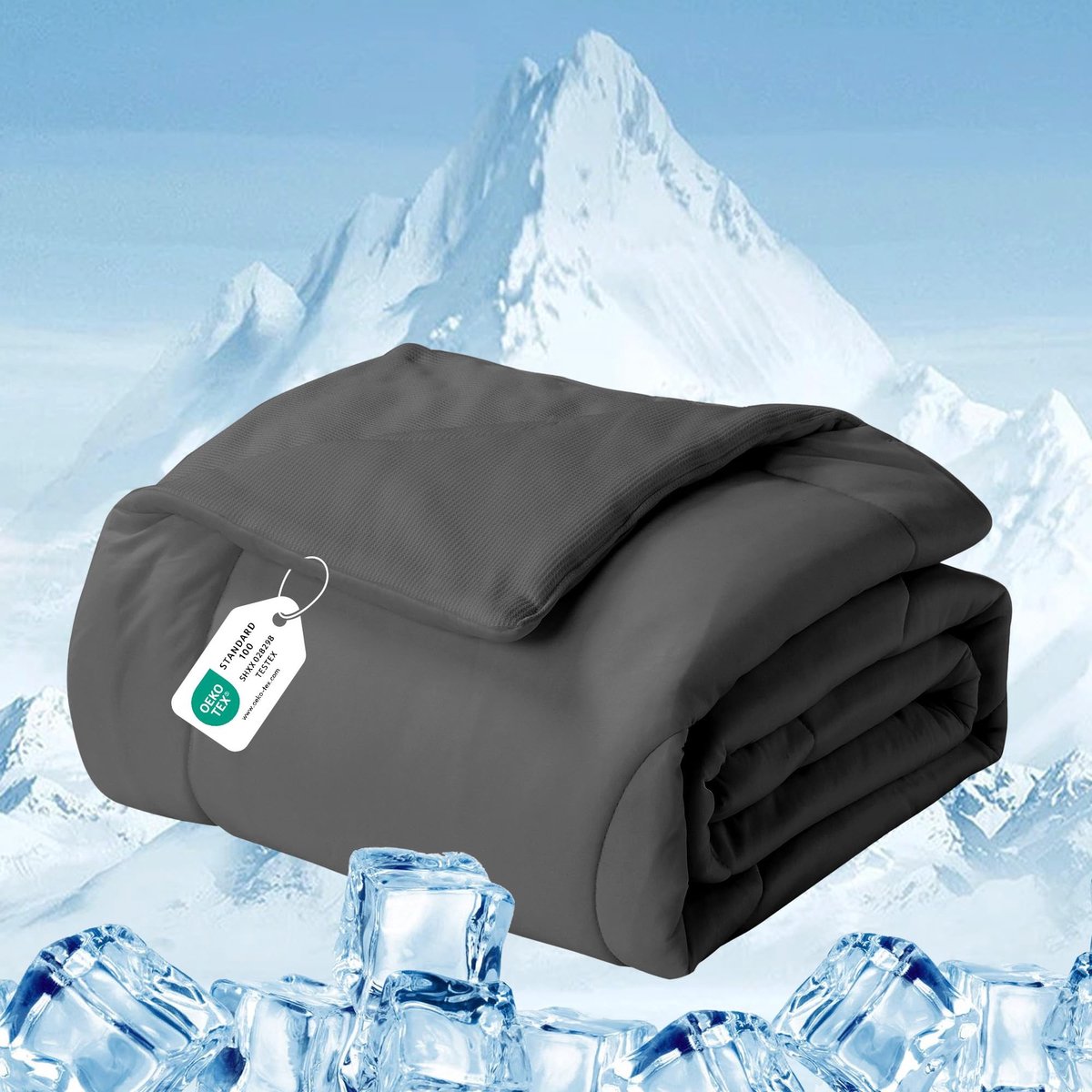 Omgoods - Cooling Blanket - Dubbelzijdige Waffle Grid + Ice Silk Dekbed 220x240cm - Donkergrijs