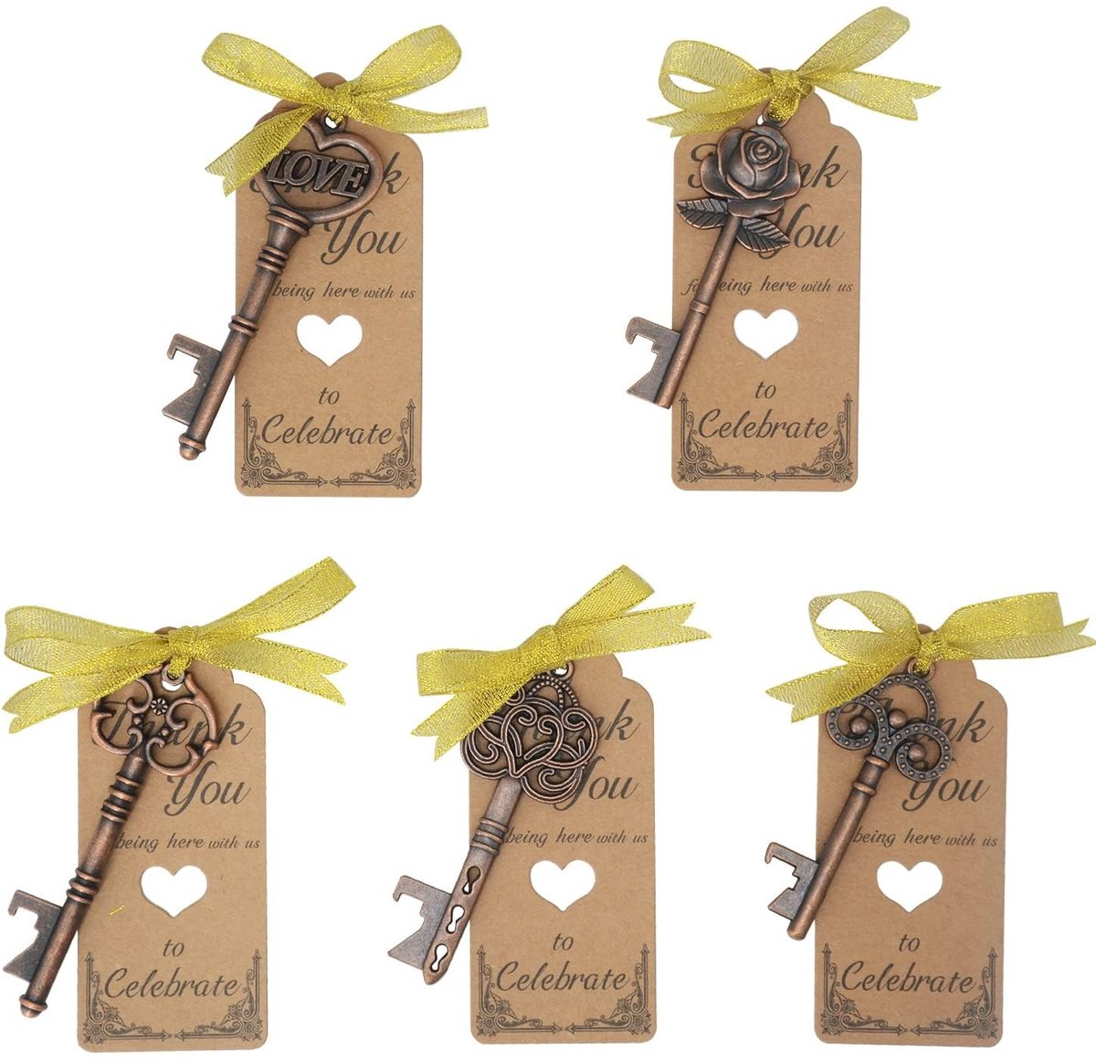 Omgoods - Vintage Sleutel Flesopener Set - 100 Stuks met Bedankkaarten - Bruiloft en Feestdecoratie