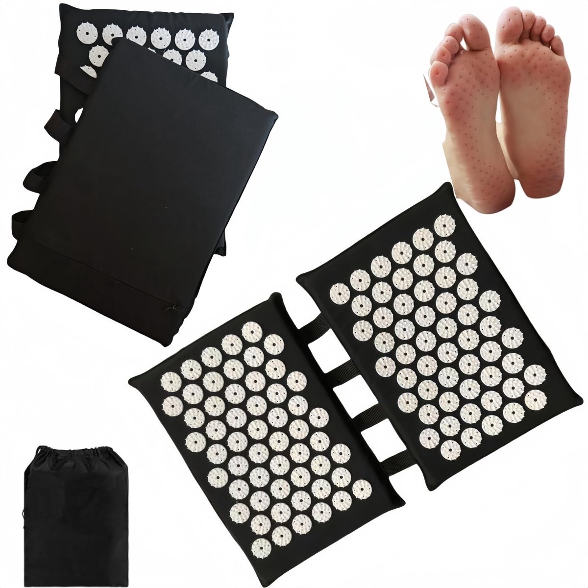 Omgoods - 2 x 33 cm Acupressuur Mat voor Voeten en Rug - Medische Naaldmat met 110 ABS Tips