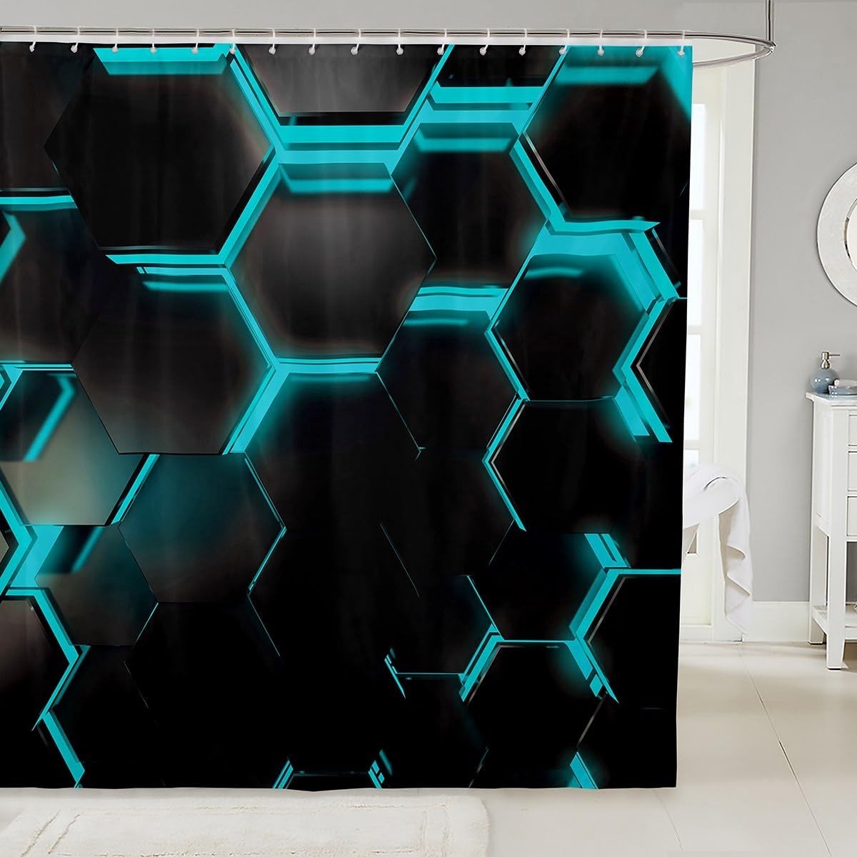 Omgoods - 3D Honingraat Douchegordijn 180x200cm Modern en Abstract