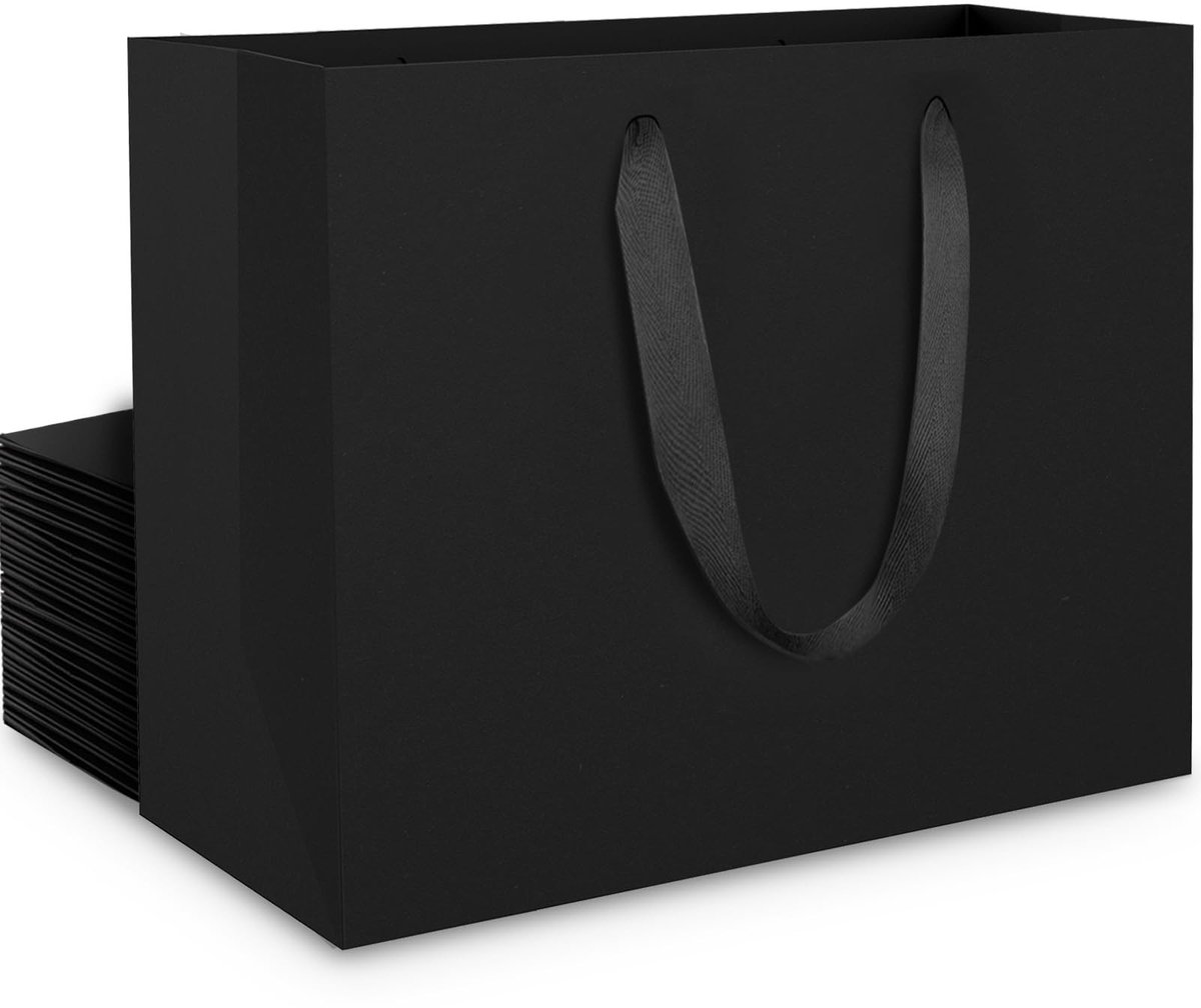 Omgoods - Gift Bags Zwart Set - 20 Stuks Kraft Papieren Tassen met Handvat 27x8x21cm