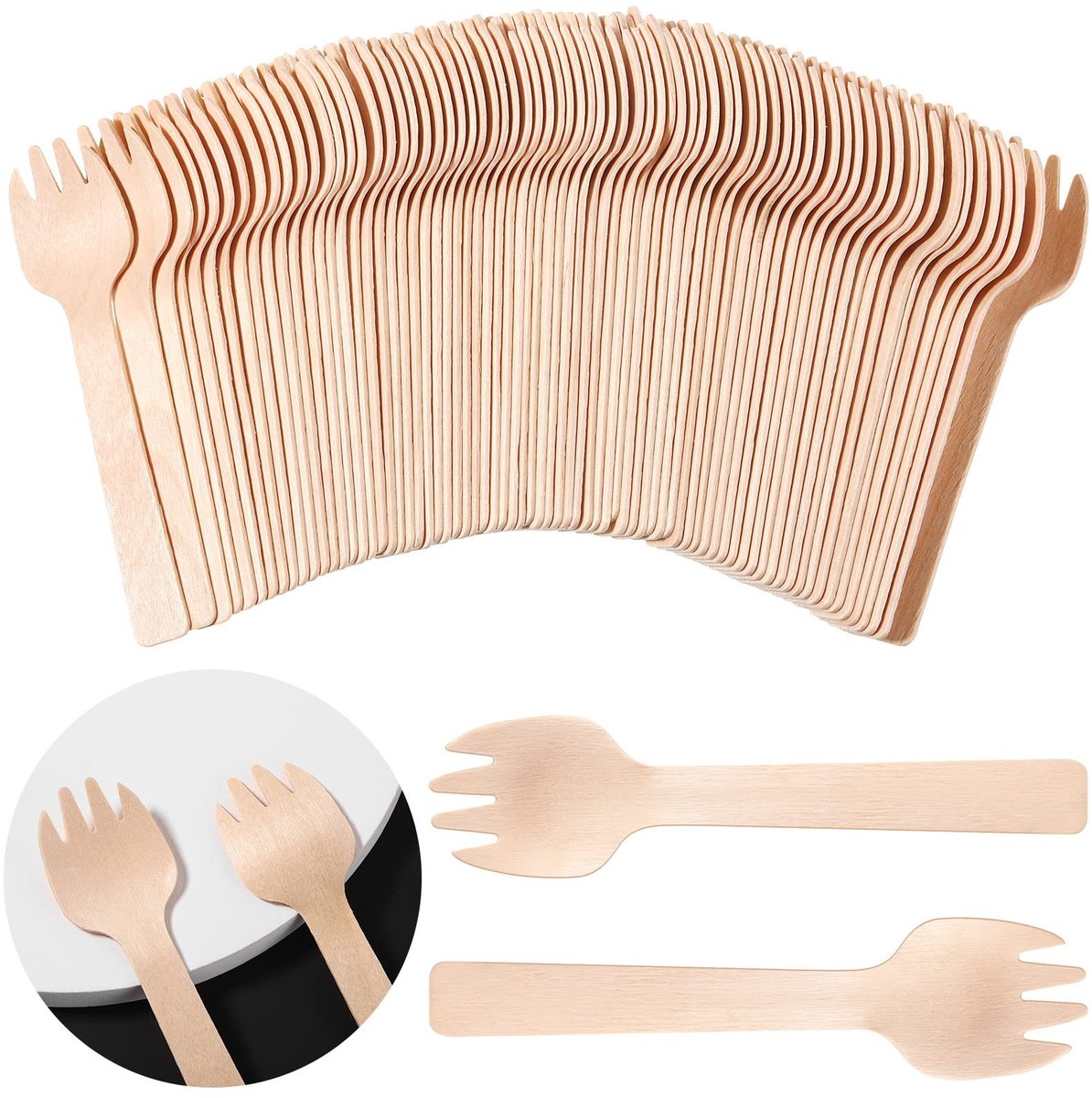 Omgoods - Mini Wegwerp Bamboo Vorken - 200 Stuks voor Snacks en Desserts