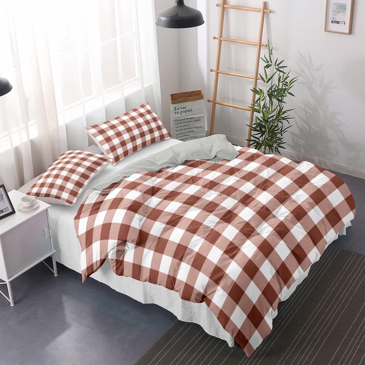 Omgoods - Gestreepte Duvet Cover Set, 135 x 200 cm, Chocolade Wit