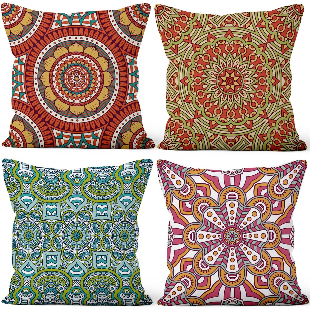 Omgoods - Set van 4 Bohemian Mandala Kussenhoezen 50 x 50 cm voor Slaapkamer en Tuin