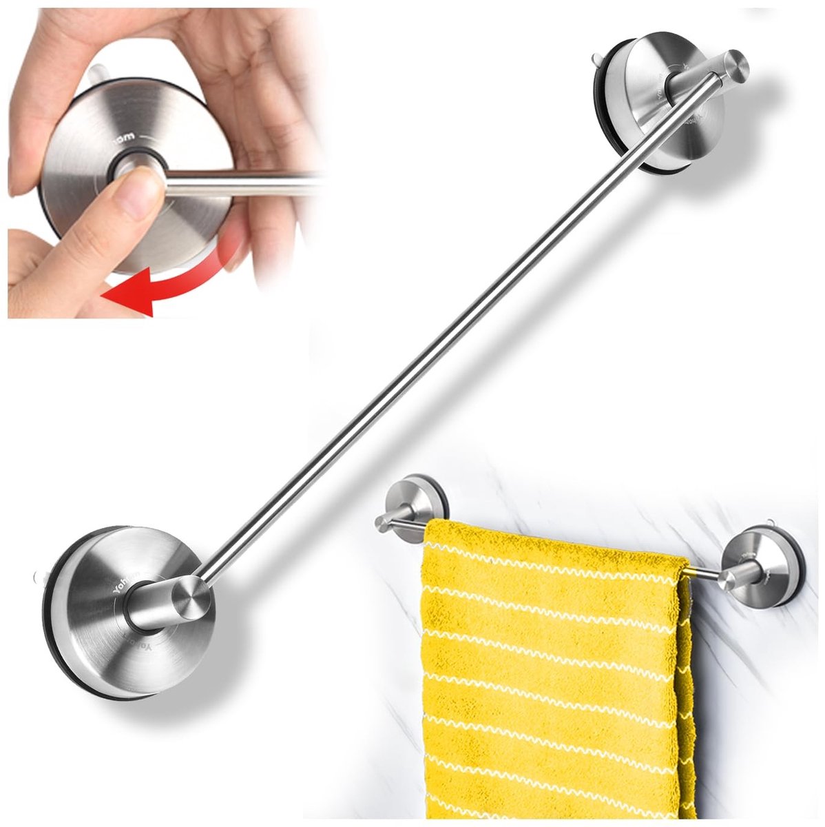 Omgoods - Wandbevestigde Handdoekhouder met Zuignap van RVS, 42.8 cm