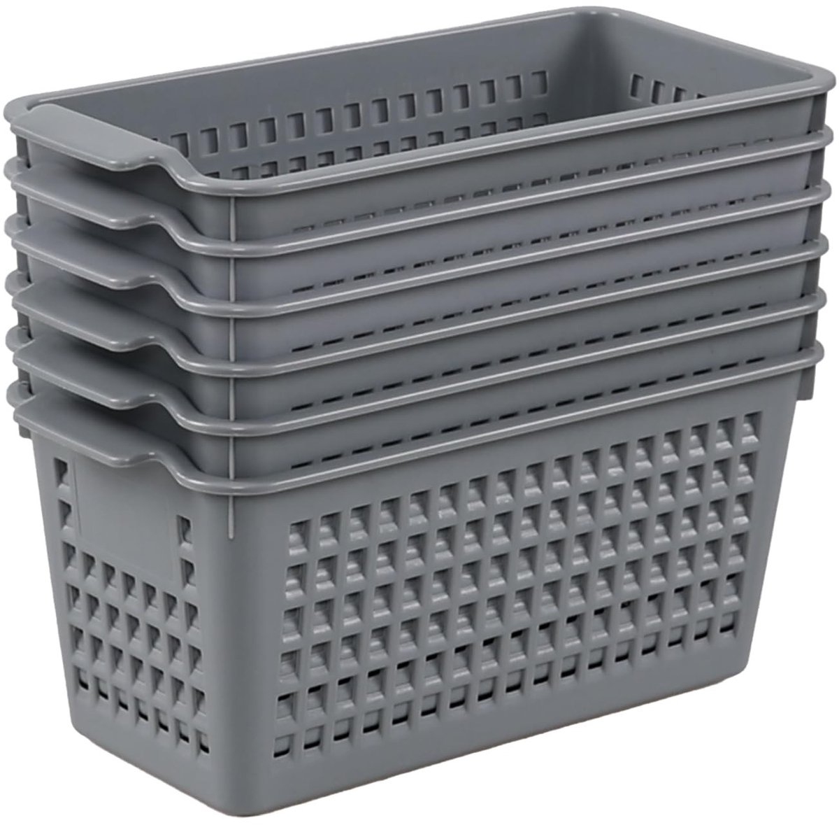 Omgoods - Set van 6 Plastic Slim Opbergmanden voor Bureau - Desk Organizer (Grijs)
