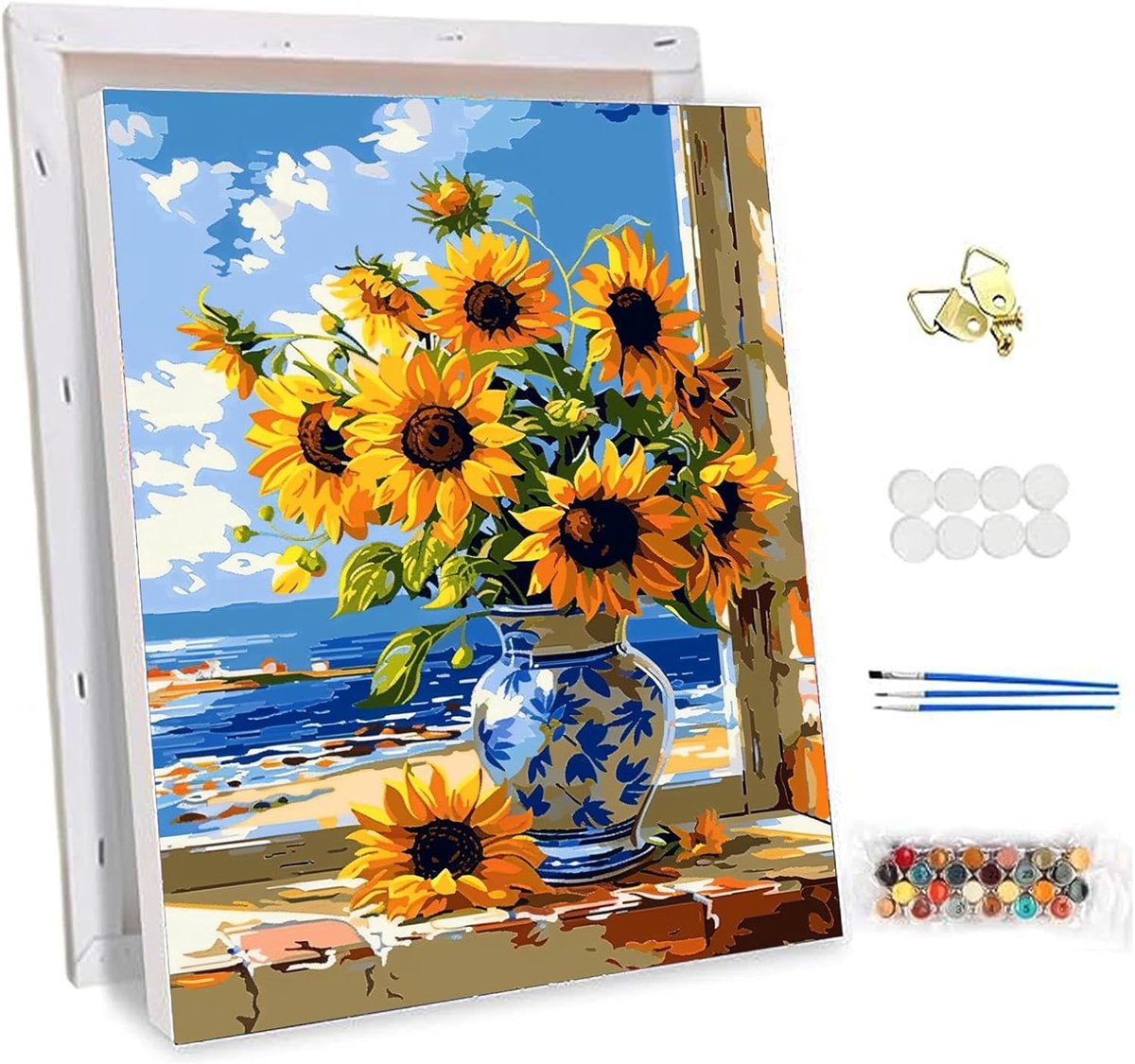 DIY Schilderen op Nummer met Lijst voor Volwassenen Zonnebloemen Olieverf Kit Acryl Verf Handwerk Set Huisdecoratie 30x40cm