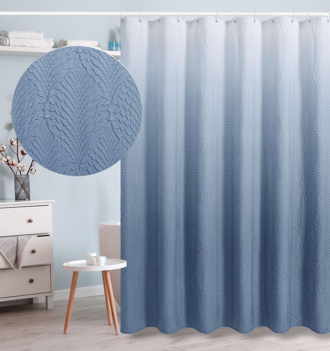 Omgoods - 3D Geometrisch Douchegordijn in Ombre Blauw met Haken