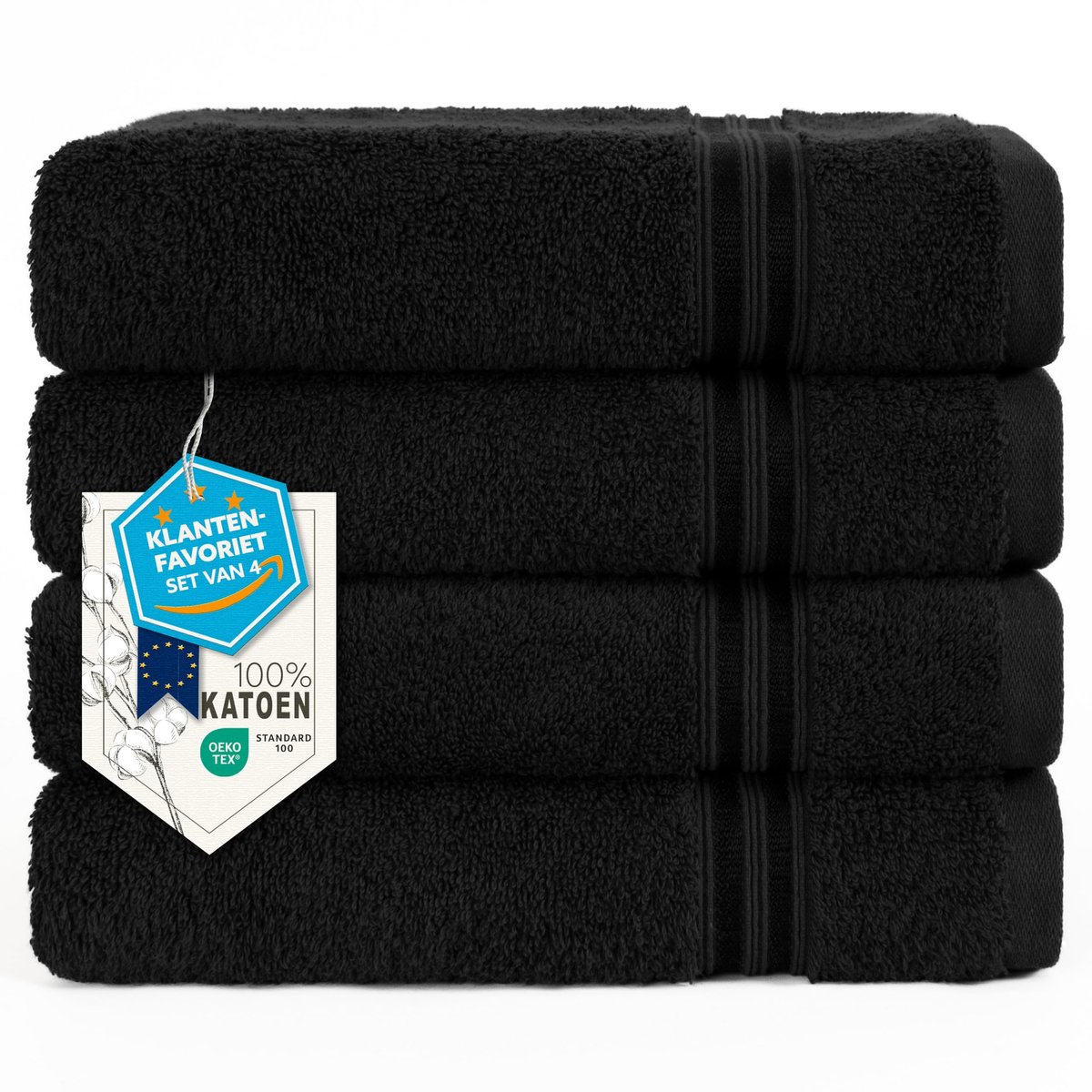 Omgoods - Set van 4 Badhanddoeken van 100% Katoen, Zacht en Absorberend