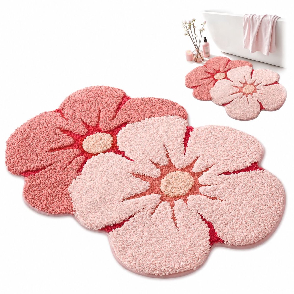 VHV - Badmat met bloemdesign 45 x 70 cm - Zachte absorberende microvezel douchemat met antislip onderzijde - Wasbaar - Roze