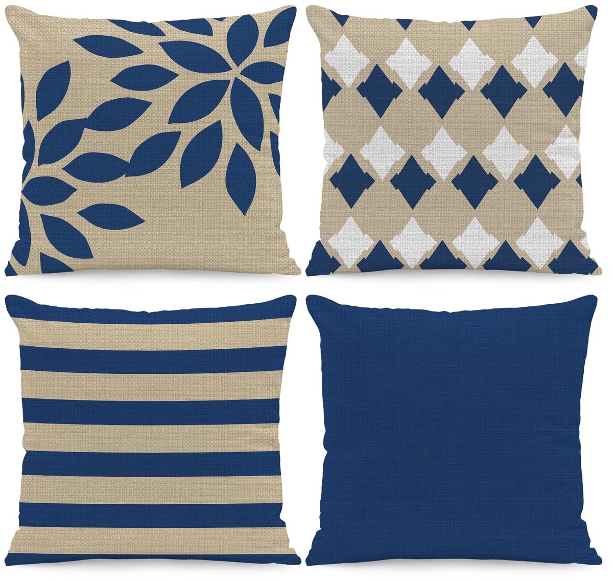 Omgoods - Set van 4 Geometrische Kussenhoezen 45 x 45 cm in Blauw voor Woonkamer