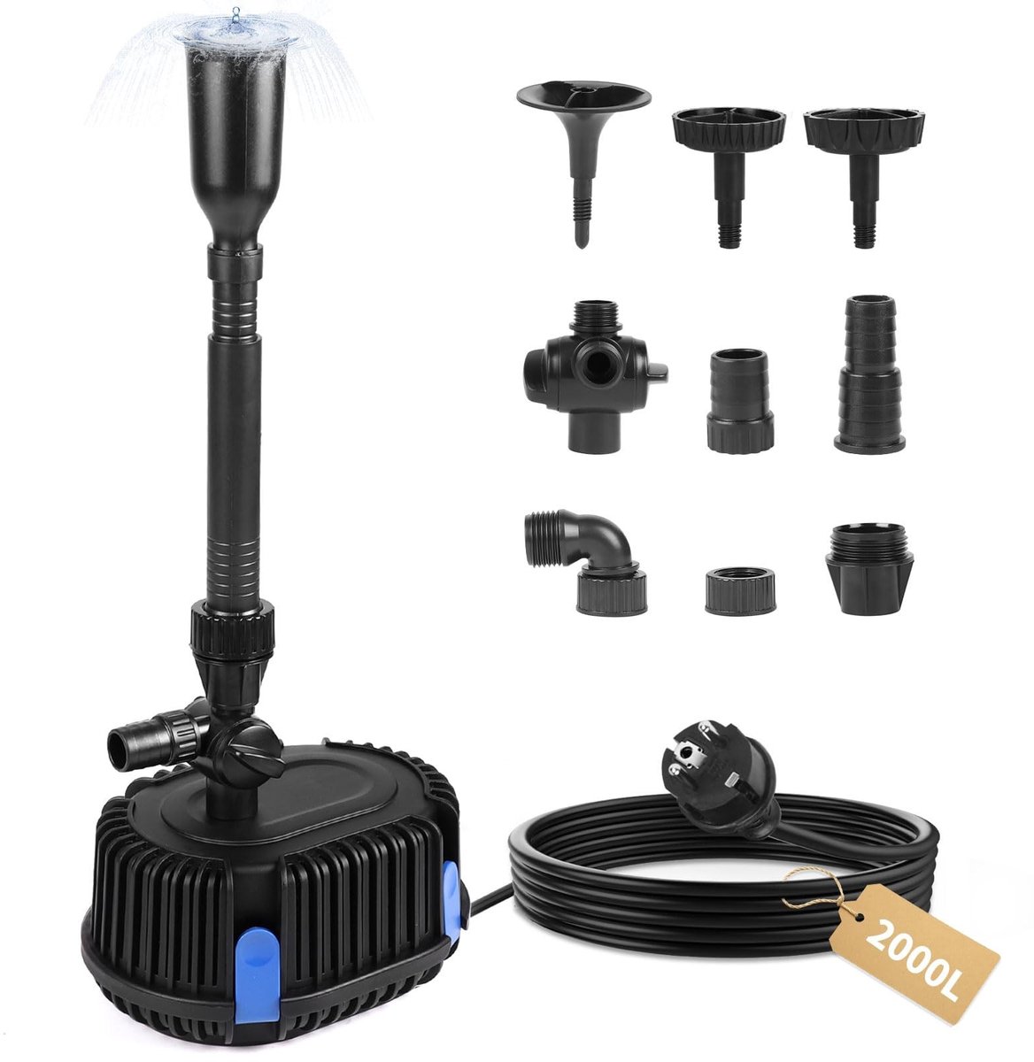 Omgoods - Fonteinpomp 2000 L/H - Multifunctionele Waterpomp voor Vijver en Tuin