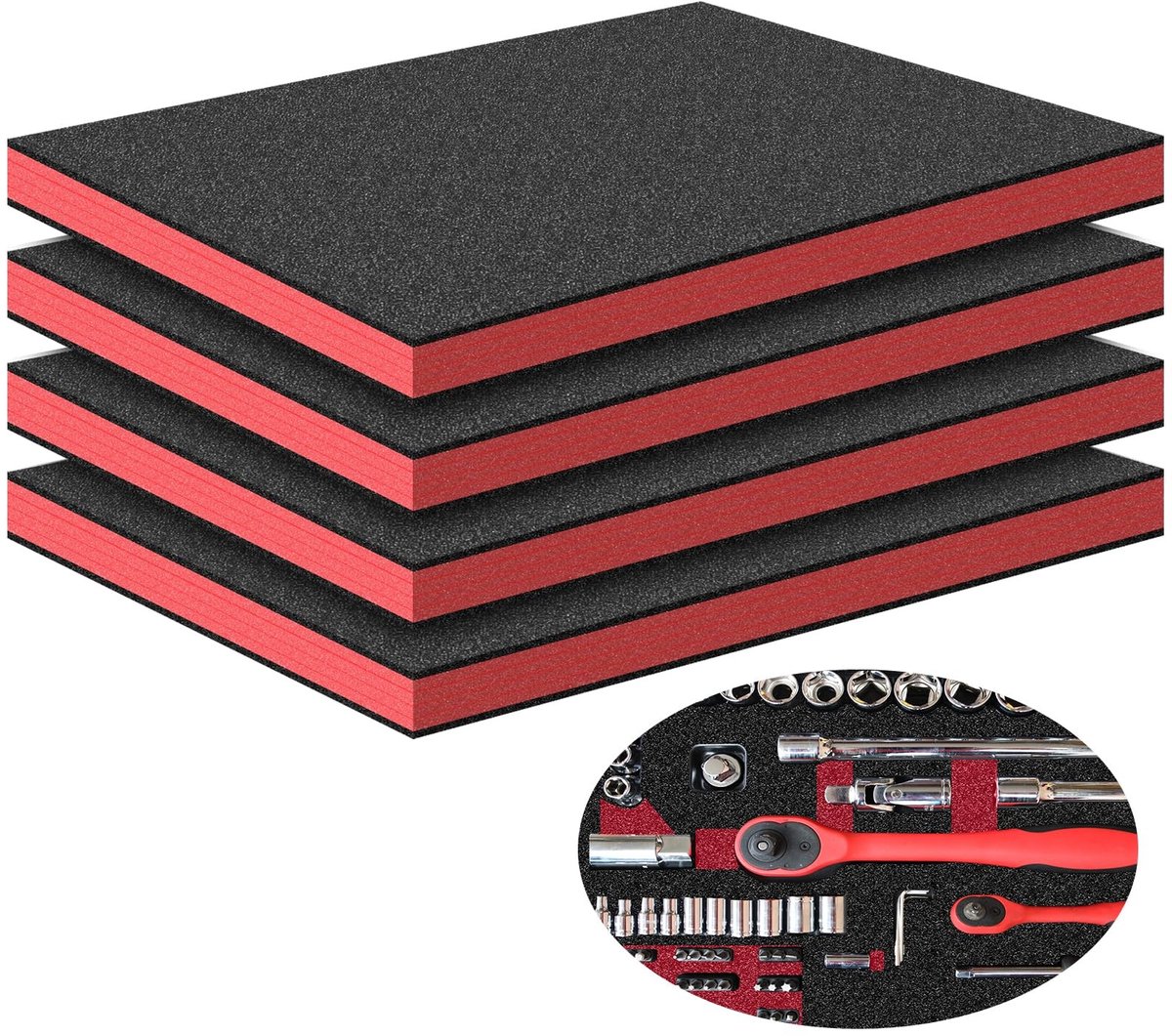 Omgoods - Foam Inserts voor Gereedschapskist - Polyurethaan Schuim (40×30×4cm, Rood)