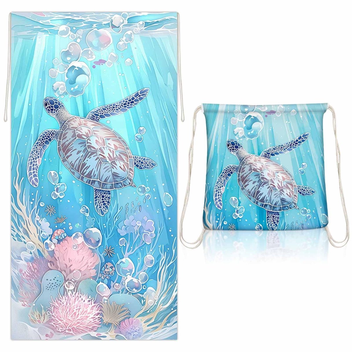 Omgoods - Zandvrije Microvezel Strandhanddoek met Zeeschildpad - Sneldrogend en Groot