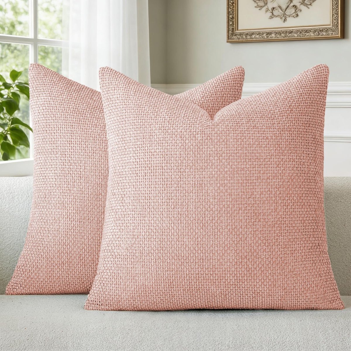 Omgoods - Set van 2 Chenille Kussenhoezen Roze 40 x 40 cm - Zachte Decoratieve Kussens