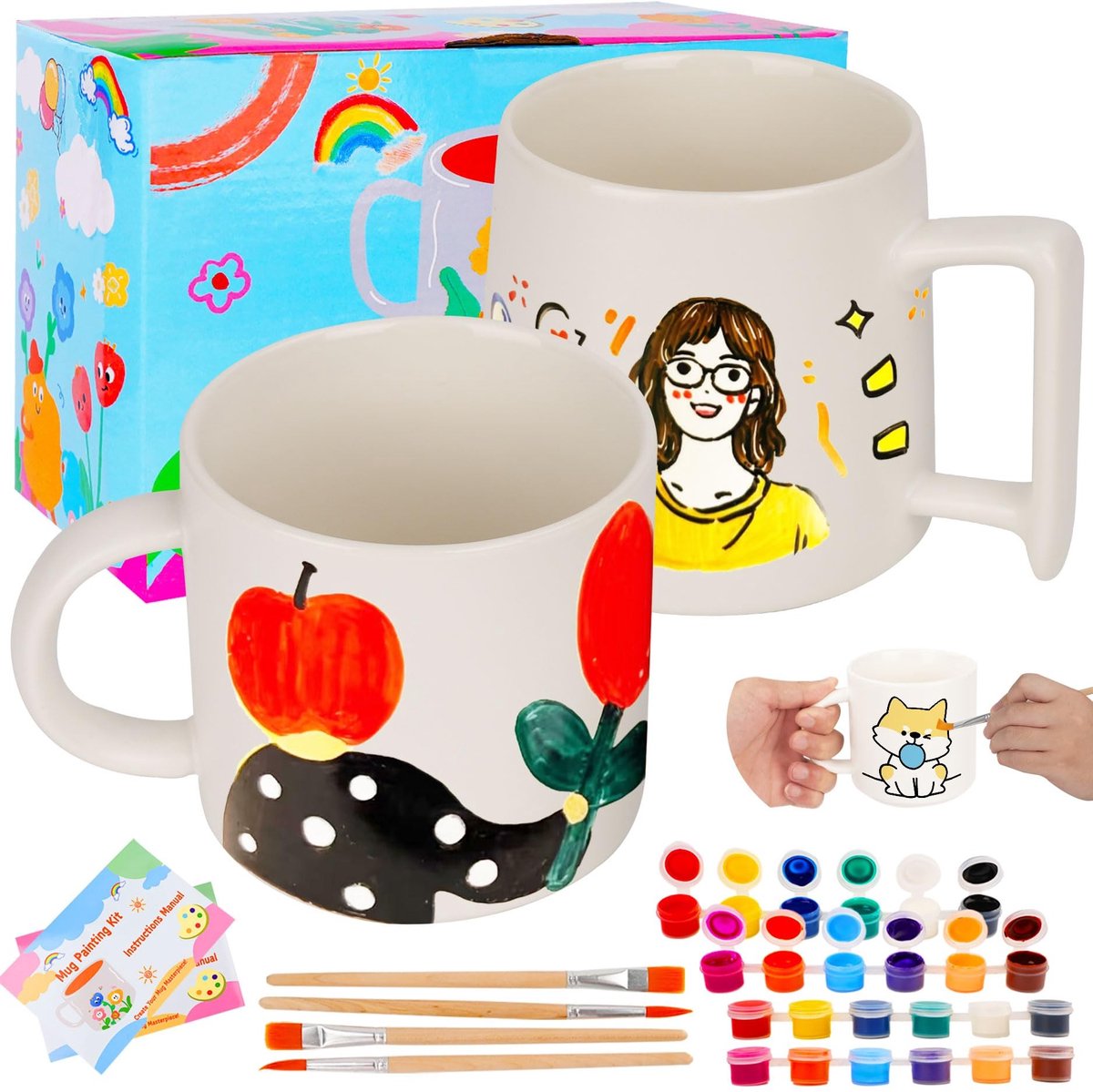Omgoods - Aanpasbare Mokken voor Schilderen - Creatieve DIY Set voor Volwassenen en Kinderen