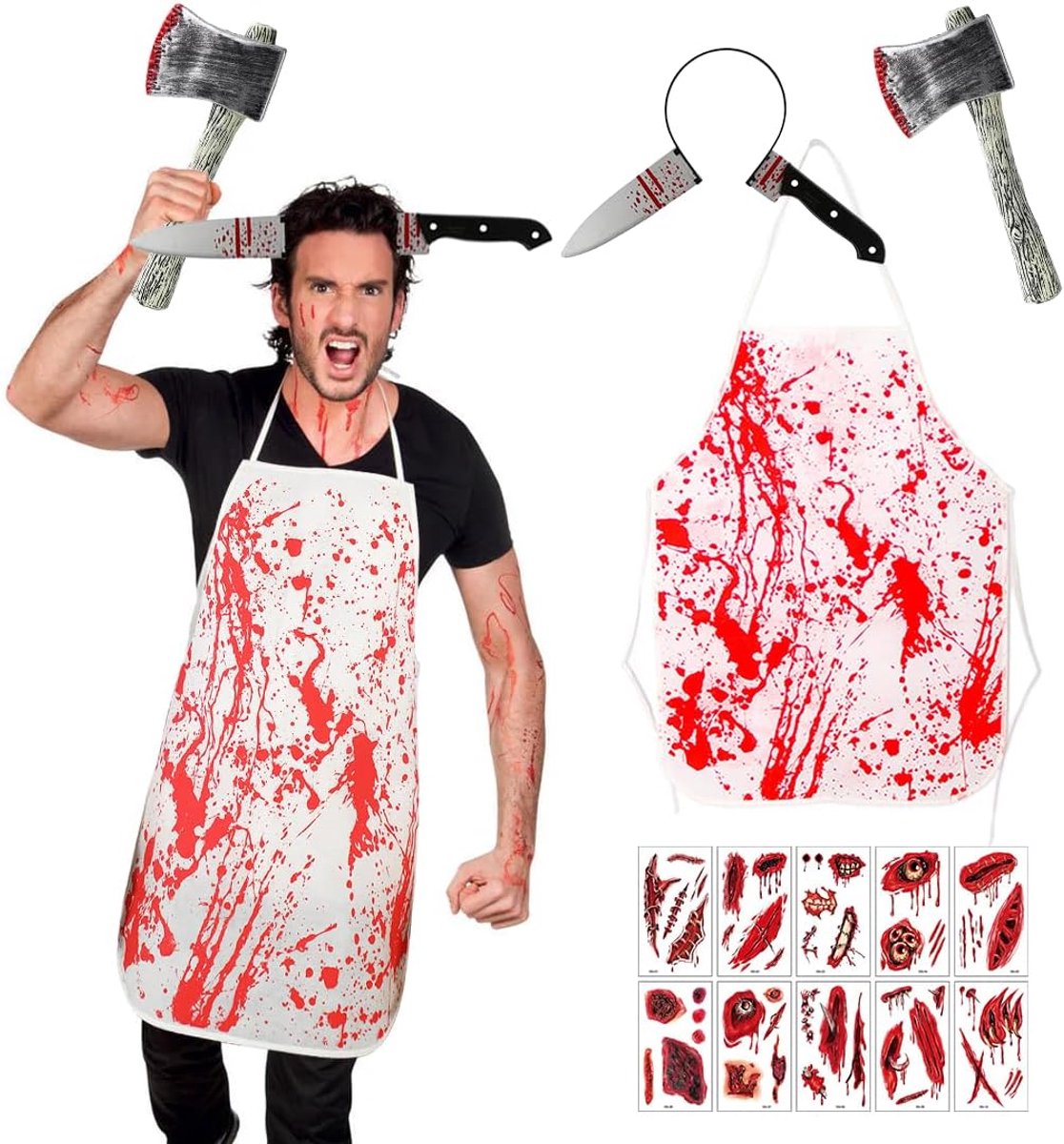Halloween horror schorset, horror haarband, Halloween mes in het hoofd, Halloween-kostuum, horror, horroraccessoires voor Halloween, carnaval, kostuumfeest