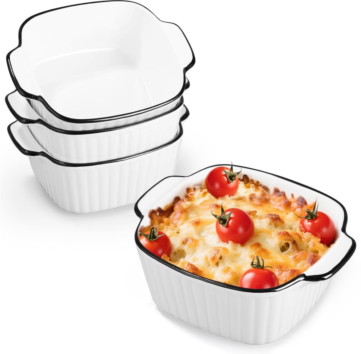 Omgoods - Set van 4 Keramische Bakschalen - 400 ml, Geschikt voor Oven en Magnetron