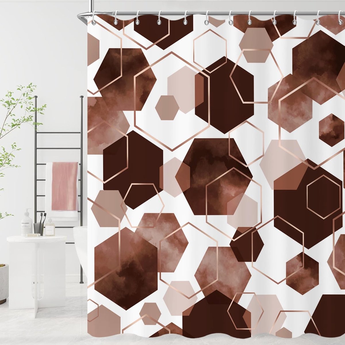 Omgoods - Bruin Abstract Douchegordijn 180x180 cm met Geometrisch Patroon