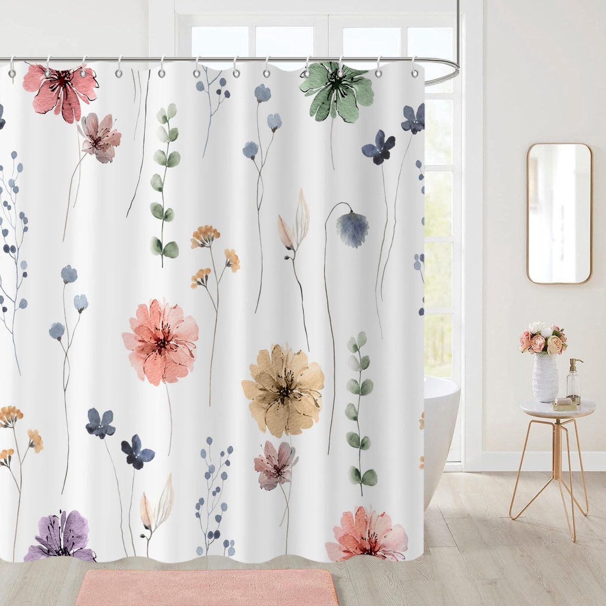 Omgoods - Minimalistisch Bloemen Douchegordijn 180 x 200 cm