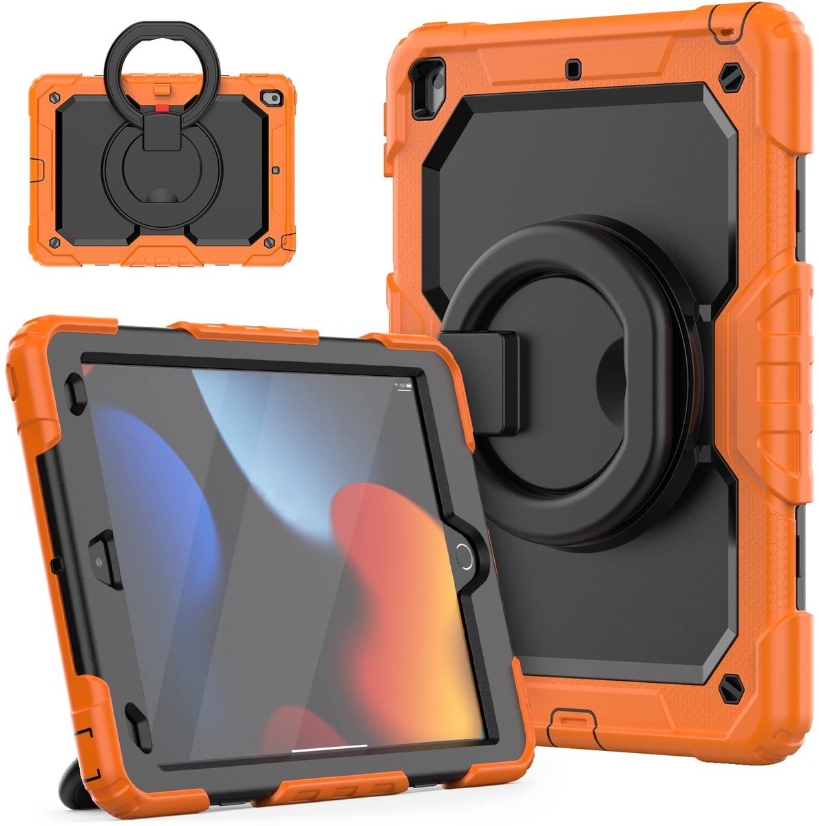 Beschermhoes voor iPad 10.2 inch 2021/2020/2019 - Schokbestendige Full Body Case met Draaibare Houder - Oranje