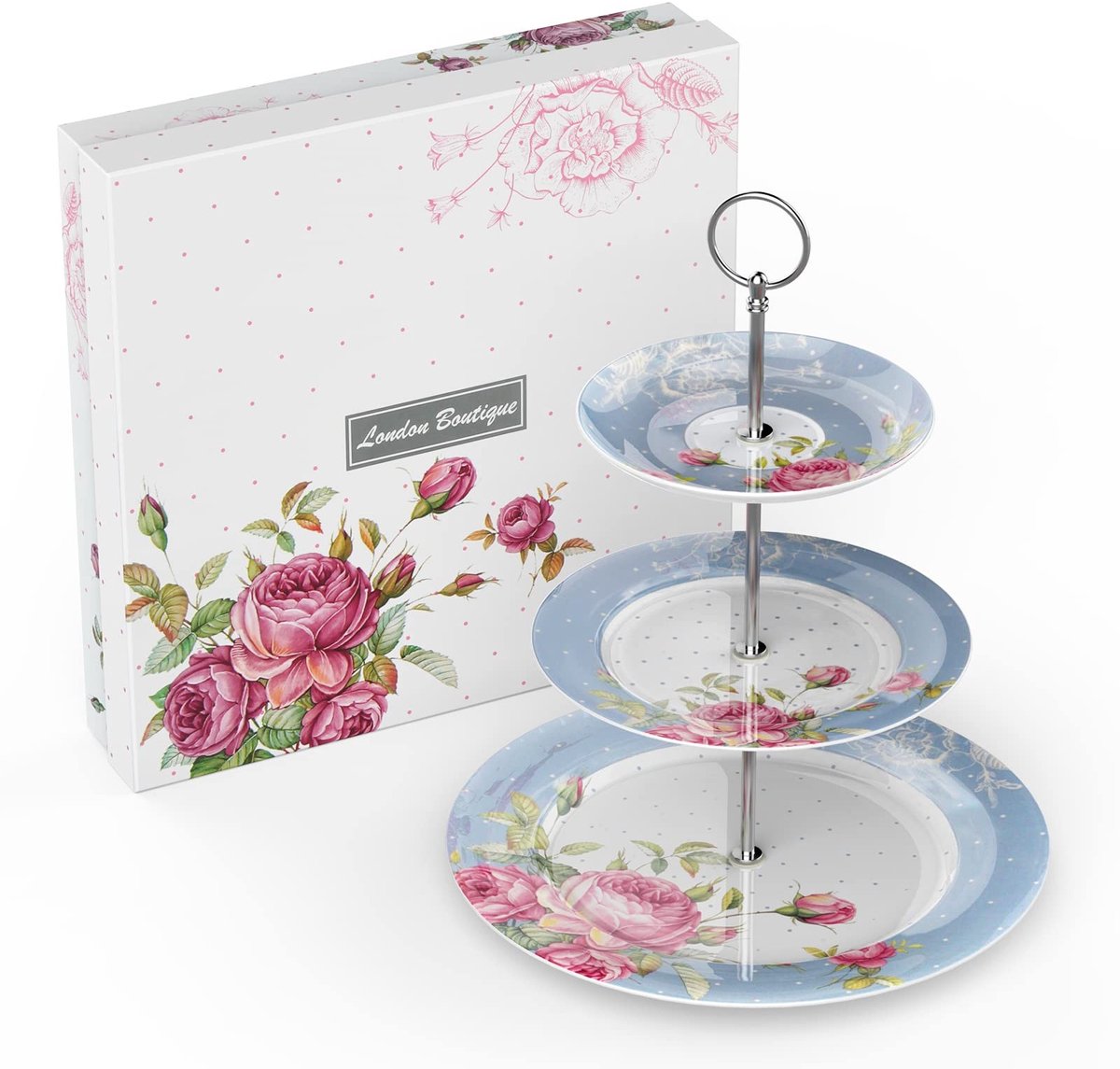 Omgoods - 3-Tier Cake Stand - Vintage Flora New Bone China voor High Tea