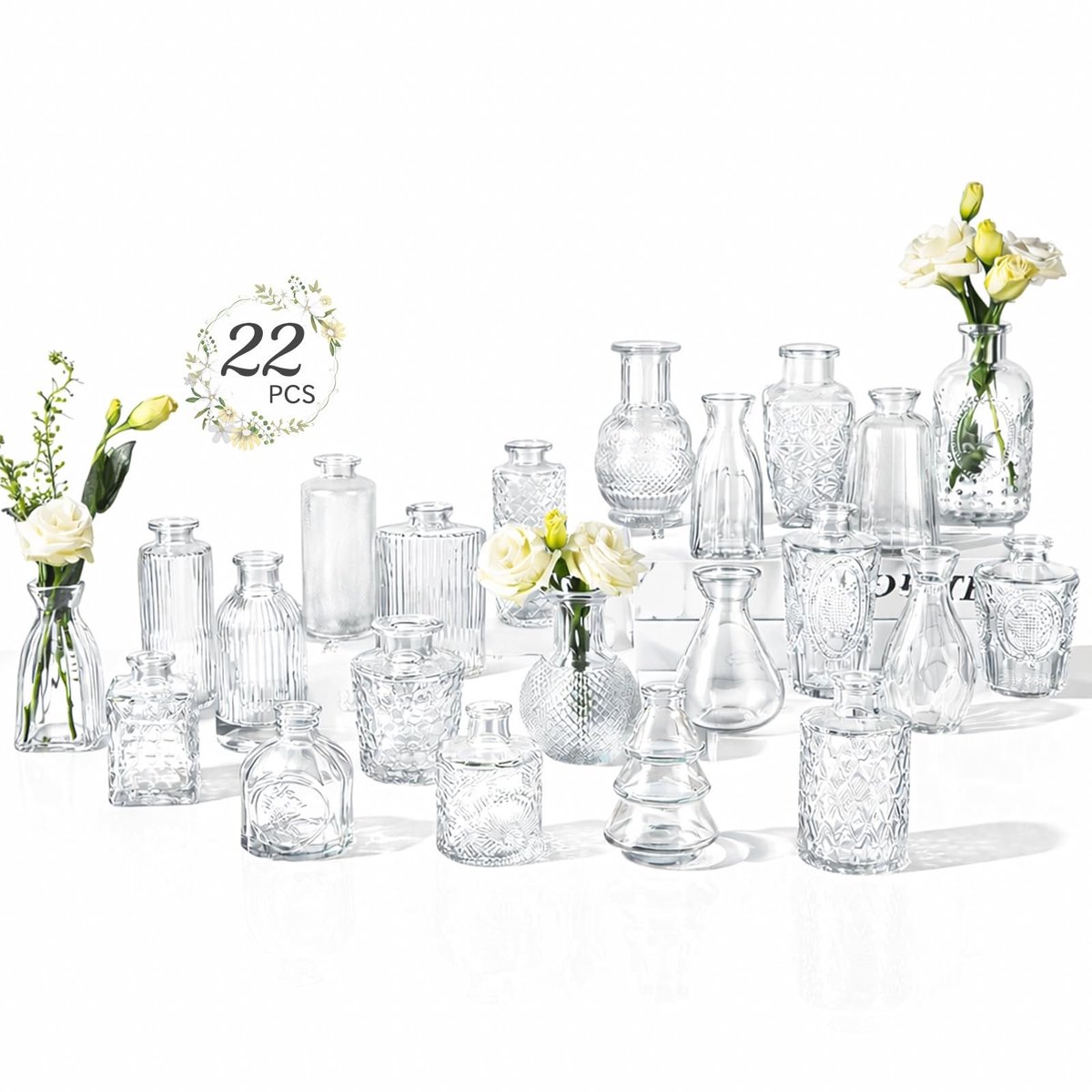 Omgoods - 24 Stuks Glass Vazen voor Bloemen - Mini Boho Vazen voor Tafeldecoraties en Bruiloften