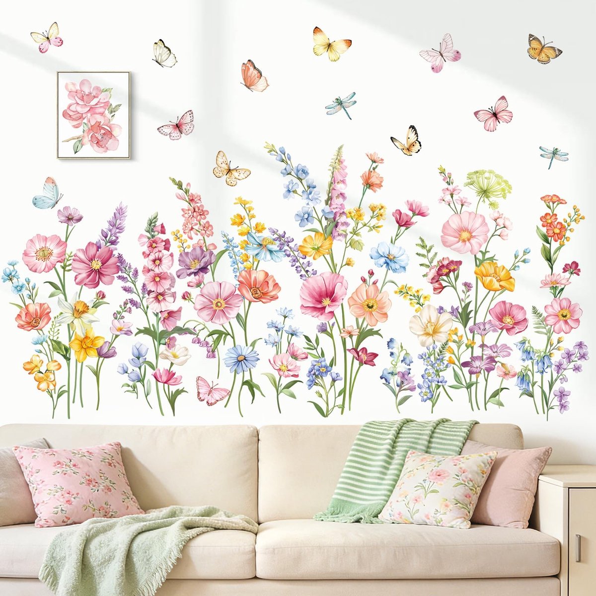 Omgoods- Muursticker Bloemen Aster - Muurdecoratie Slaapkamer - Muurdecoratie Woonkamer - Muurdecoratie Kantoor - Muurstickers voor Meisjes - Geschikt voor Glad Oppervlak