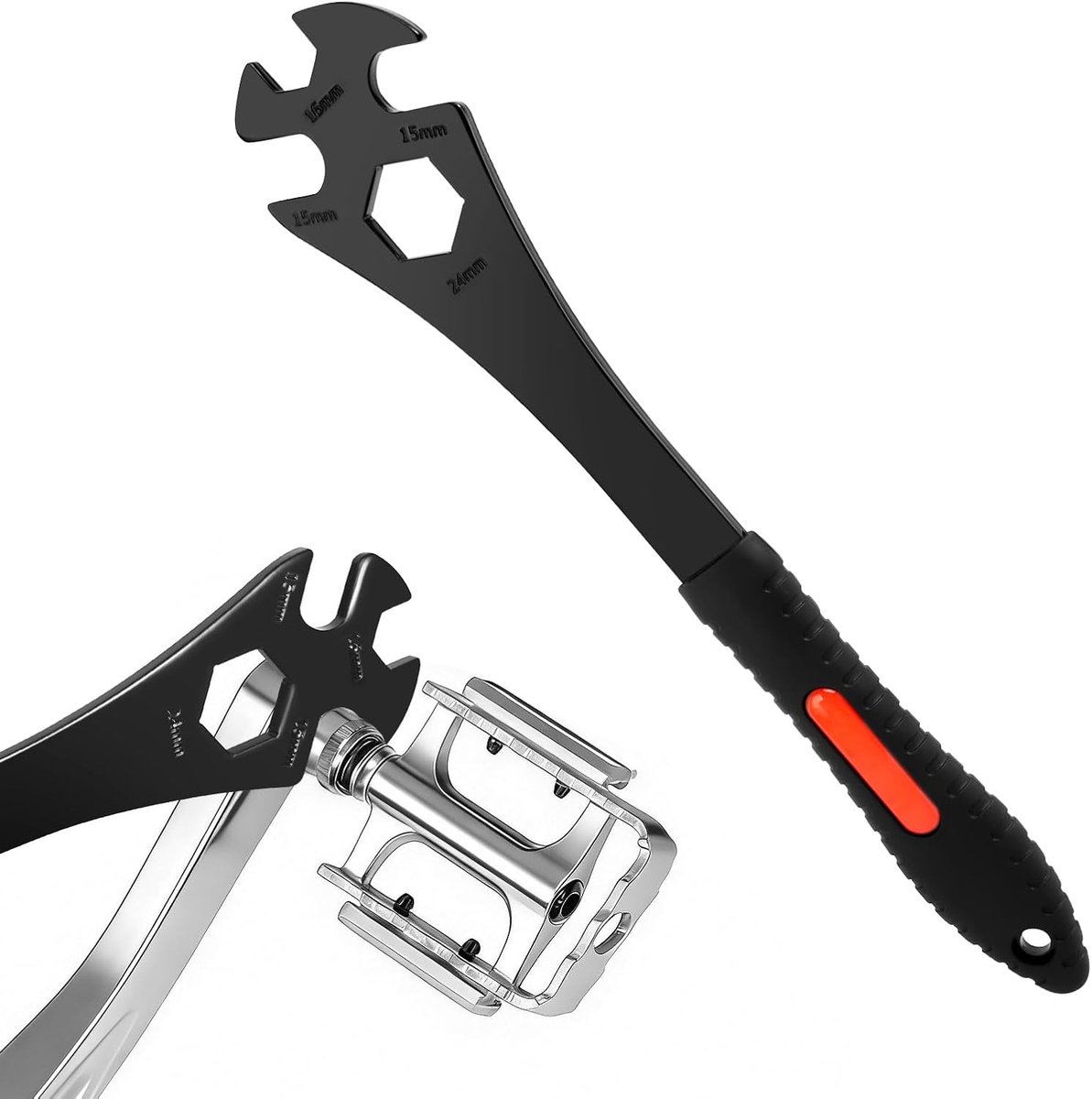 3-in-1 fietspedalsleutel, 15/16/24 mm, multifunctionele fietspedalsleutel, fietsgereedschap voor fietsonderhoud en reparatie