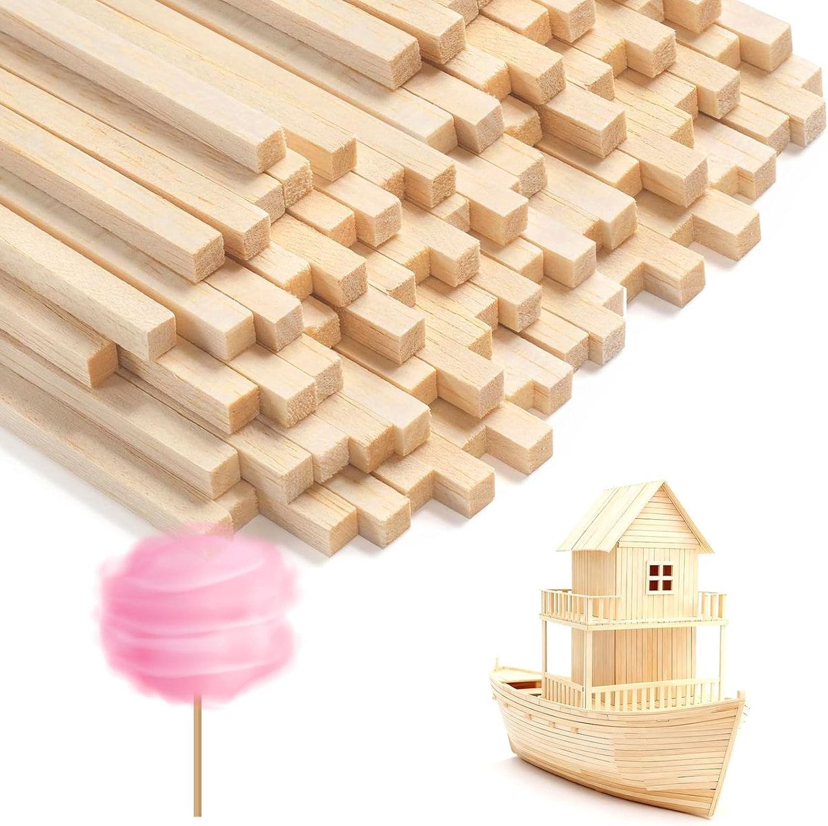 Houten Suikerspin Stokjes, Vierkant 30x0.4cm, Natuurlijke Houten Staafjes voor Suikerspinmachine, Knutselen, Modelbouw en DIY Projecten (200 30x0.4cm)