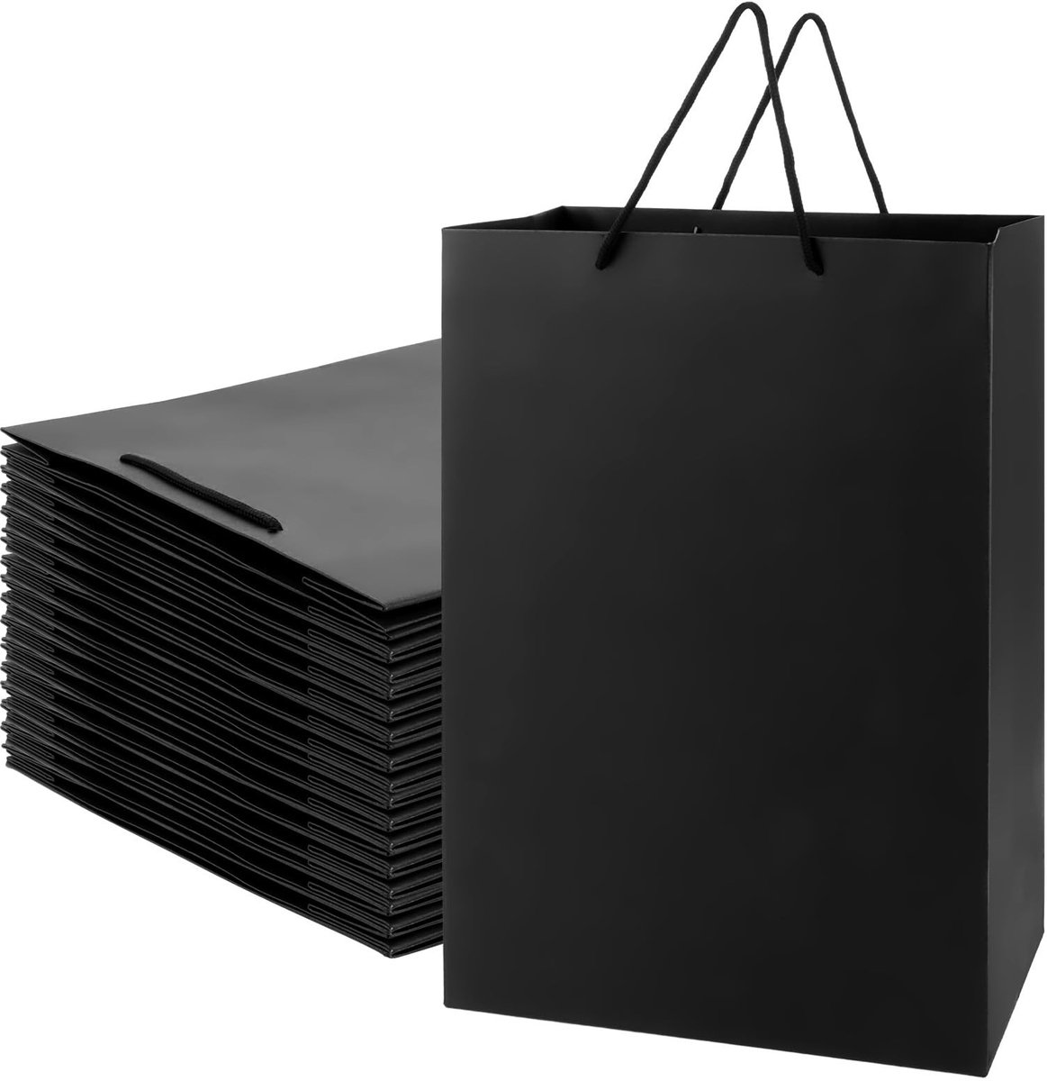 Omgoods- Geschenkzakjes groot - 16 stuks - Zwart met handvat - 30 x 10 x 40 cm - Papieren cadeauzakjes - Voor bruiloft/Kerstmis - Cadeautas