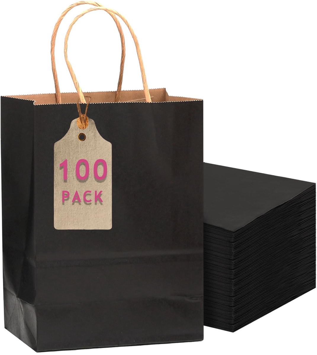 Omgoods - 100 Zwarte Cadeautassen met Handvatten - Kraft Papier 27 x 20 x 12 cm