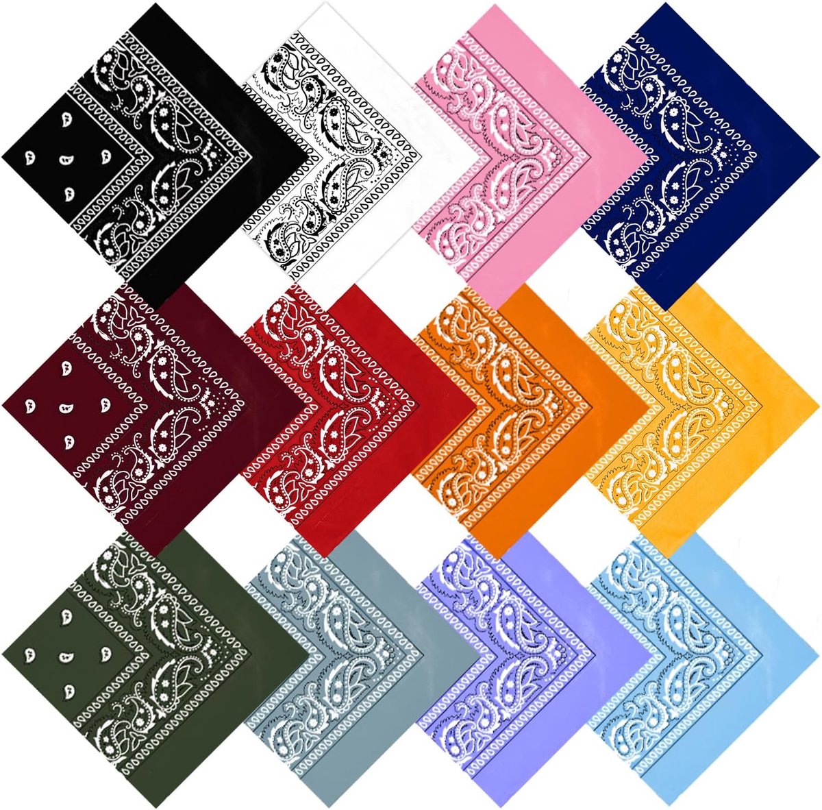 12 stuks verschillende bandana's variëteit pack sjaal, 21,2 inch bandana hoofdbanden voor vrouwen mannen cowboy cowgirl haar, vierkante paisley zakdoeken