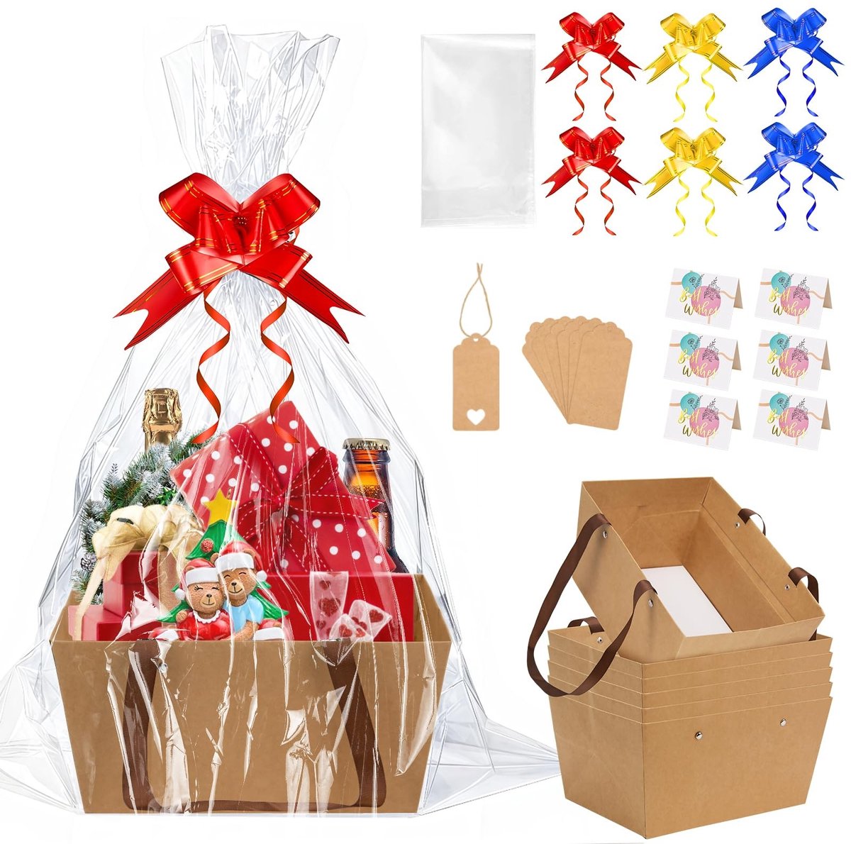 Omgoods - Set van 6 Cadeaumanden - Inclusief Cellofaan, Strik en Labels