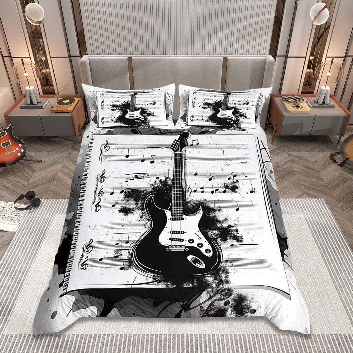 Omgoods - Rock Music Duvet Cover Set Super King Size met 2 Kussenslopen